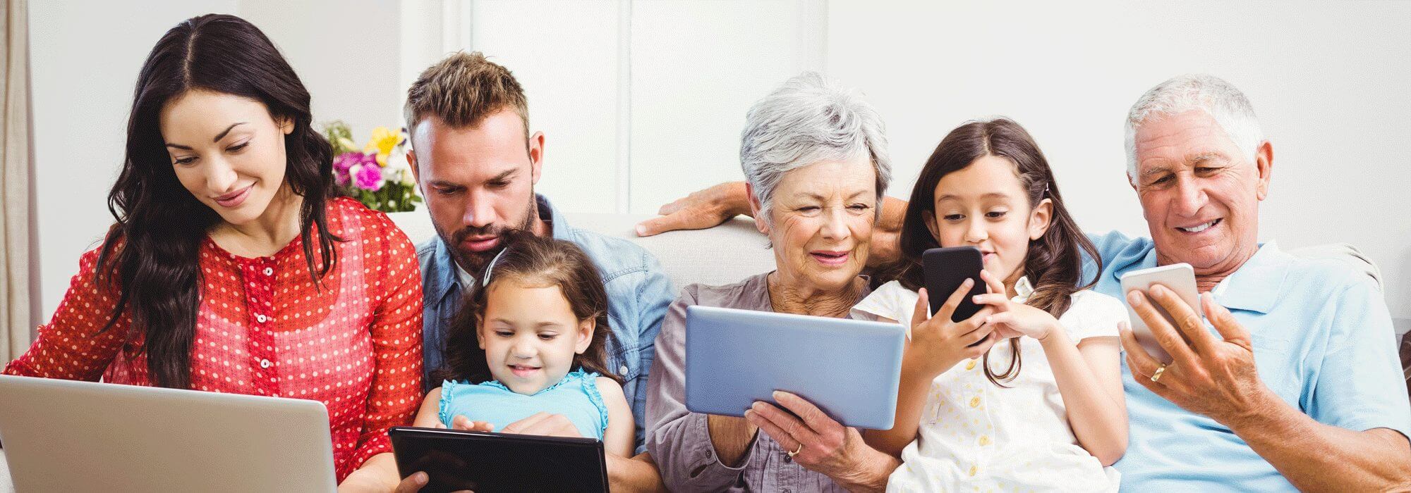 Big family enjoying their screentime