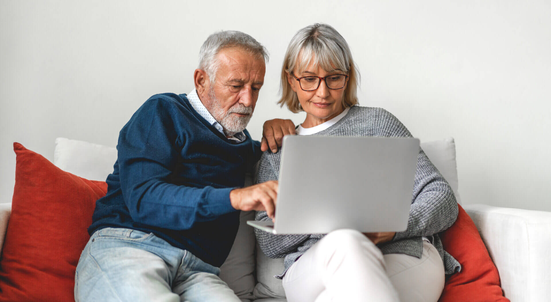 Senior Couple Family Having Good Time Using Laptop Computer Toge